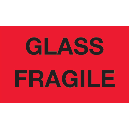 3 x 5" - "Glass - Fragile" (Fluorescent Red) Labels