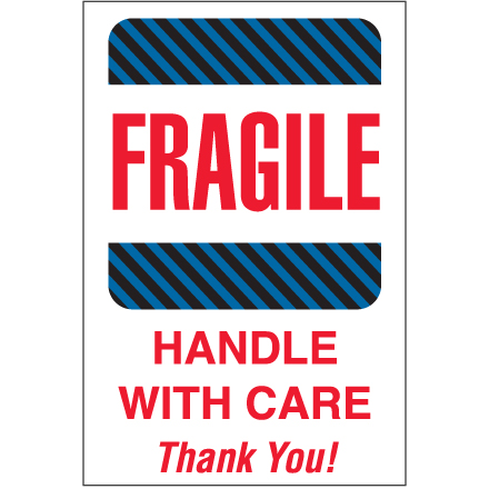 4 x 6" - "Fragile - Handle With Care" Labels