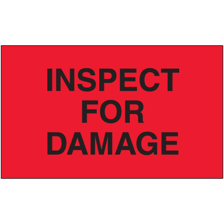 3 x 5" - "Inspect For Damage" (Fluorescent Red) Labels