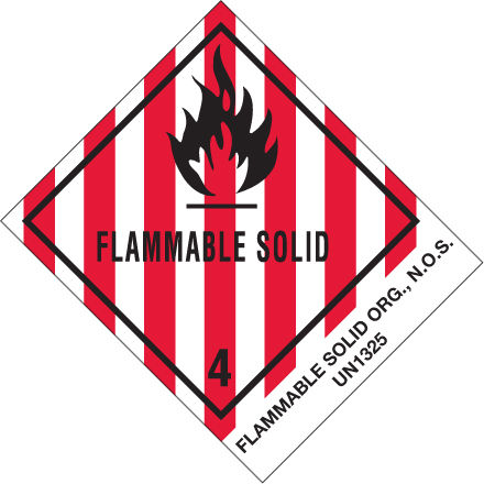 4 x 4 <span class='fraction'>3/4</span>" - "Flammable Solids, N.O.S." Labels