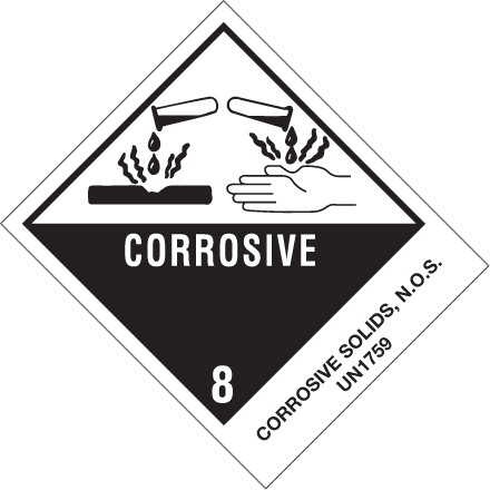 4 x 4 <span class='fraction'>3/4</span>" - "Corrosive Solids, N.O.S." Labels